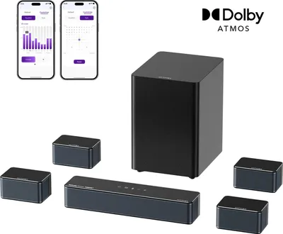 Zdjęcie produktu dla Soundbar, 71-kanałowy dźwięk przestrzenny, bezprzewodowy subwoofer, wysięgnik Poseidon D80