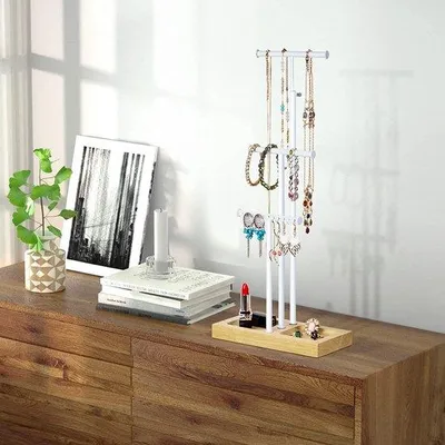 Produktbild von Ohrschmuck-Organizer - Display-Stand - Ohrschmuck-Verwahreinrichtung - 88 Löcher & 4 Ebenen - Metallholz Ohrschmuck-Verwahreinrichtung