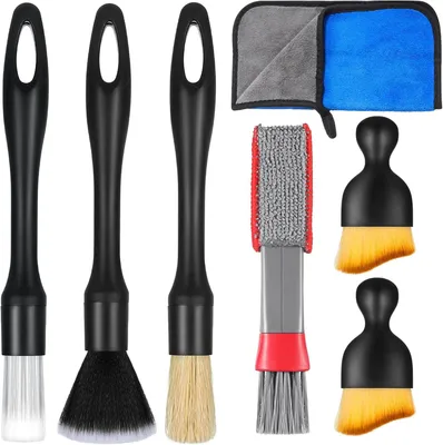 Produktbild von Set von 7 Auto-Reinigungsbürsten, für Felgen und Innenraum, Mikrofasertuch, Hochwertiges Reinigungsset