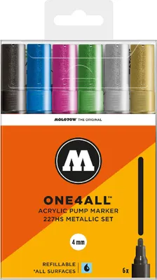 Produktbild von Molotow Acrylmarker ONE4ALL ACRYLIC 227HS 6er Etui, Metallic Set, sortiert