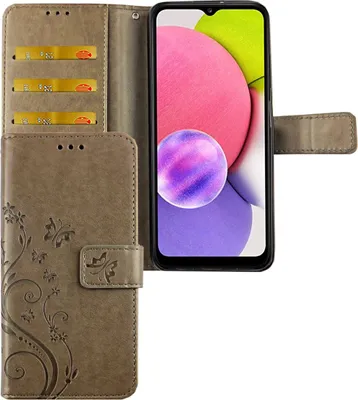 Produktbild von Samsung Galaxy A02s Tasche Handy Hülle Schutz-Cover Flip-Case mit Kartenfach Grau