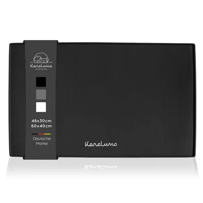 Produktbild von KaraLuna Premium Silikon Napfunterlage 60 x 40 cm (Schwarz, Eckig) Futtermatte Katze Futterunterlage Hund Futternapf Fressnapf Hundenapf Unterlage Kaffeevollautomat Napf Matte Mat Silikonmatte