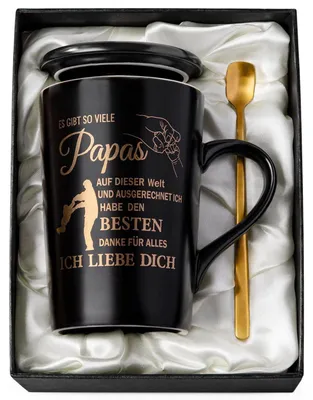 Immagine prodotto di Tazza da caffè "Papà", regalo, in Vetroceramica, nera, con decorazione dorata, set da 5 pezzi