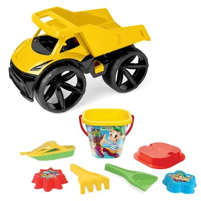 Zdjęcie produktu dla Maximus wywrotka żółta + komplet do piasku 7 el.