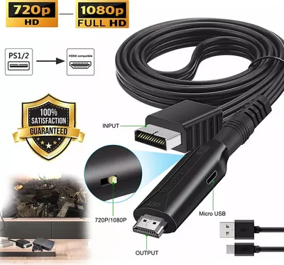 Produktbild von PS2 zu HDMI Adapter Audio Video Konverter Kabel 1M für Sony PS2/PS1 zu HDMI