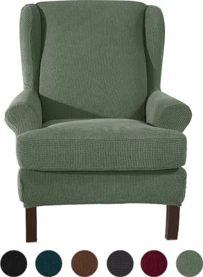 Produktbild von 2-Stück Elasthan Sofabezug Stretch Couchbezug Sesselbezug Elastischer Antirutsch 1-Sitzer （Grün）