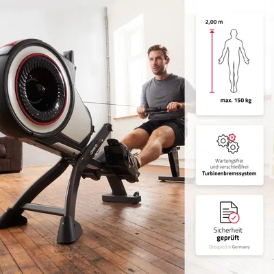 Produktbild von SportPlus I Rudergerät I mit Turbinenbremssystem für realistisches Rudergefühl, Luft Rudergerät, 8 Luftwiderstandsstufen, Trainingscomputer, klappbar, SP-MR-010