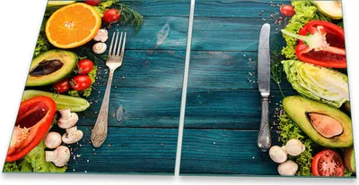 Produktbild von Herdabdeckplatte Glaskeramik 2-Teilig 2x40x52 Gemüse Bunt Abdeckung Spritzschutz Glas