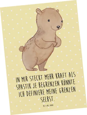 Produktbild von Mr. & Mrs. Panda Postkarte Bär Spastik - Gelb Pastell - Geschenk, Fotokarte, Grußkarte, Spasmus, Ansichtskarten, Ansichtskarte, Spastizität, Postkarten