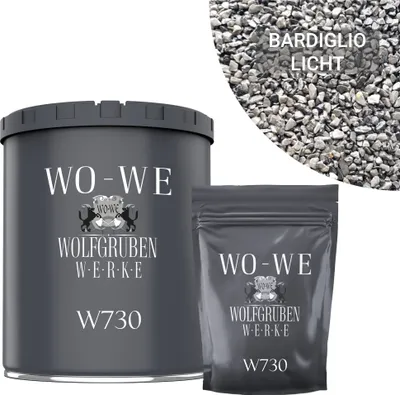 Produktbild von Steinteppich Set Marmorkies Bodenbeschichtung W730 Bardiglio Licht Grau 1-4mm - (25Kg) 2qm