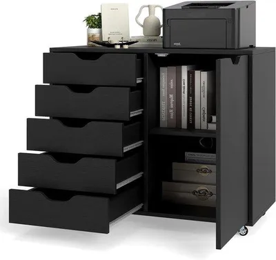 Produktbild von Rollcontainer mit Schubladen – Schreibtisch-Ablage – Dokumentenaufbewahrung – Mobil mit Rollen – 78 x 40 x 65 cm