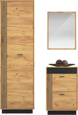 Produktbild von Garderobe Vasco Flurgarderobe Ausführung wählbar Gold Craft Eiche schwarz,3-teiliges Set