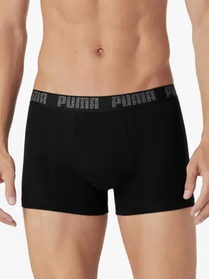 Produktbild von Puma Herren Boxershorts 2er Pack - Komfort Stretch Unterwäsche aus Atmungsaktiver Baumwolle, Schwarz, Elastischer Bund mit Logo, Flache Nähte, Zweilagiger Frontbereich, Basic Kollektion, Männlich M