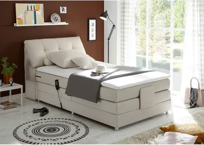 Produktbild von Boxspringbett 120x200 cm Hotelbett Einzelbett Jugendbett, elektrisch verstellbar CONCORD3M-09 in Artemis 1 Ivory creme