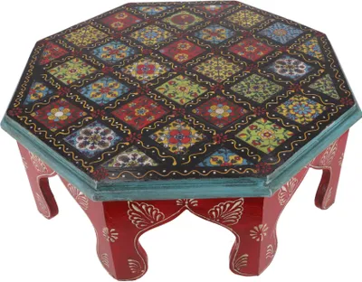 Produktbild von Bemalter Kleiner Tisch mit Fliesenmosaik - rot Ø 41 cm, Holz, Kaffeetische & Bodentische