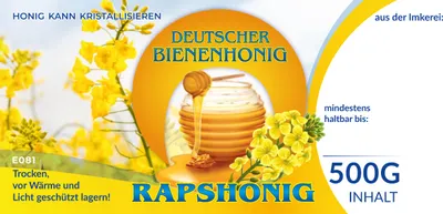 Produktbild von Selbstklebende Etiketten bunt für deutschen Bienenhonig RAPSHONIG 100Stück/1Packung