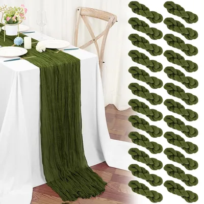 Obrázek produktu pro Sada 24 olivově zelených ubrusů - 45 x 275 cm Boho síťovina