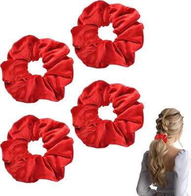 Image de lot de 4 chouchous rouges en velours Scrunchies support queue de cheval pour femme fille