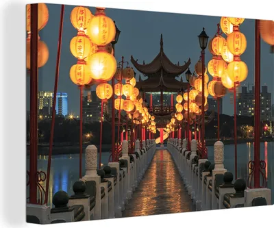 Produktbild von OneMillionCanvasses® - Leinwandbilder - 140x90 cm, Laternenbrücke in Kaohsiung, Wandbilder Kunstdruck Wanddekoration