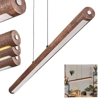 Productafbeelding van LED-pendellamp Carbellino, dimbare hanglamp van metaal/hout/kunststof in zwart/donkerbruin/wit, Scandinavisch design, maximale hoogte 150 cm, touchdimmer, LED 24 Watt, 3000-6000 Kelvin, 2550 Lumen