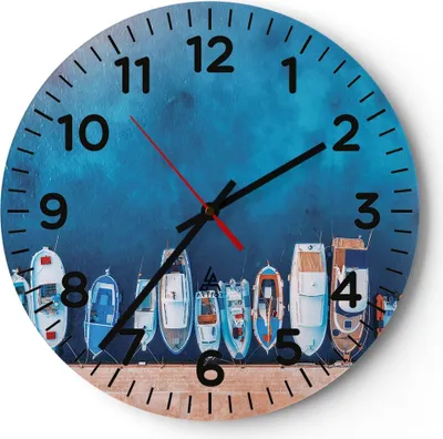 Produktbild von Wanduhr - Rund - Glasuhr - Hafen Hafen Łódź - 30x30cm - Schleichendes Uhrwerk - Lautlos - zum Aufhängen bereit - Dekoration Modern - Wanddekoration aus Glas - C4AR30x30-5081