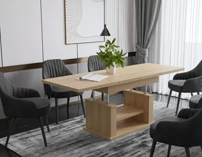 Produktbild von Design Couchtisch DA-666 höhenverstellbar ausziehbar 120 bis 200 cm Tisch Ablage Esstisch Wohnzimmer