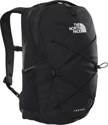 A black backpack with The North Face logo and 'Jester' text on it.