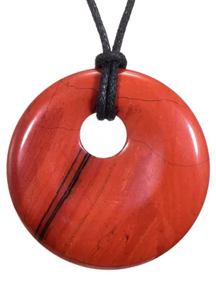 Productafbeelding van Morella damesketting, 80 cm lang, met een ronde hanger van rode jaspis, geleverd in een fluwelen zakje