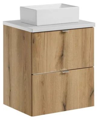 Immagine prodotto di Set VANO in rovere e bianco 50cm: mobile sotto lavabo con cassetti + piano per lavabo + lavabi rettangolari da appoggio