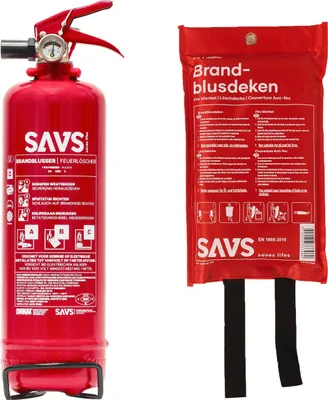 Produktbild von SAVS® Feuerlöscher Box - Pulver klein - Feuerlöschpulver 1 kg & Löschdecke 100 x 100cm - Feuerlöscherklasse 8A 55B C - Pulverlöscher - Auch für Auto