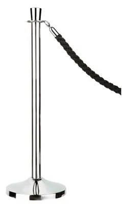 Produktbild von Seilständer, Ausf. Chrom mit schwarzer Nylon-Kordel, Höhe 0,95 m, Fußdurchm. 0,32 m Gewicht 12,5 kg
