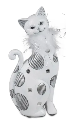 Produktbild von Dekofigur Katze SILVER CIRCLES sitzend H. 22cm weiß silber Kunststein Formano