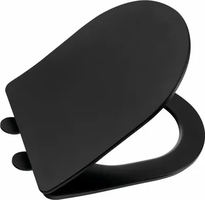 A black toilet seat is shown from a slightly elevated angle against a white background.