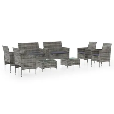 Obrázek produktu pro vidaXL 8dílná zahradní lounge souprava s polštáři Poly Rattan Grey