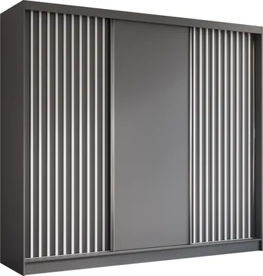 Produktbild von ALTDECOR Kleiderschrank mit furnierten Schiebetüren, kugelgelagerte Führungsschienen und Aluminium-Leisten - LABELO - 240 cm - Grau / Weiß