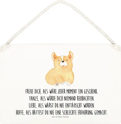 Produktbild von Mr. & Mrs. Panda Schild Corgie DIN A5 - Weiß - Geschenk, Sprüche, Wandbild Holz, Spruch, Lebensfroh, Optimistisch, kleine aufmerksamkeit, holzbild, Türschild, Hund