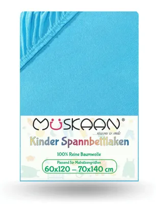 Produktbild von Jersey Kinder Spannbettlaken 60x120 cm - 70x140 cm Türkis 100% Baumwolle