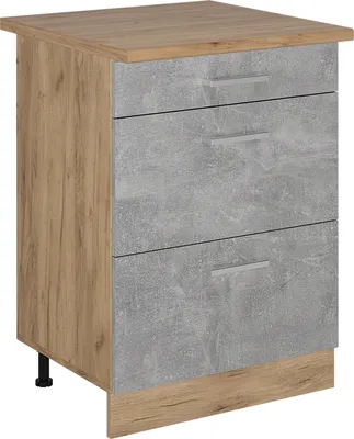Produktbild von Küchenunterschrank Vicco R-Line Beton 60 cm mit Schubladen, AP Eiche, Model 53446
