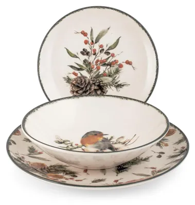 Tischservice 18-tlg., Weihnachten, Blumenmuster, Steinzeug, rund