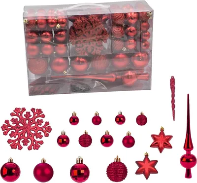 Produktbild von 115er Set Rot Weihnachtskugeln mit Spitze Christbaumschmuck