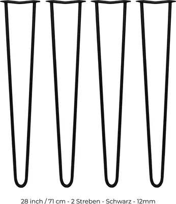 Image de SKISKI Pieds 4 x 2 montants en épingle à cheveux Pieds de table Pieds de chaise Pieds de meubles Pieds de table en épingle à cheveux 71 cm H 12 mm D Acier - Noir