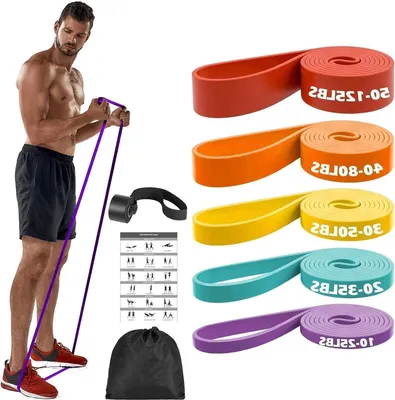 Produktbild von 5-teiliges Resistance-Band-Set – Fitnessbänder mit Türanker für Yoga, Pilates und Training – Krafttraining für Männer und Frauen