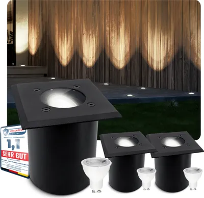 Produktbild von SSC-LUXon 3 Stück JUAVI Bodenleuchte Einbau aussen schwarz quadratisch - dimmbare Außenleuchte Garten mit GU10 LED neutralweiß 7W