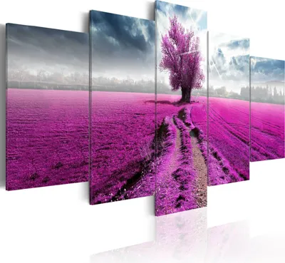 Produktbild von Leinwandbilder 200x100 cm Vlies Leinwandbild 5 tlg Kunstdruck modern Wandbilder XXL Wanddekoration Design Wand Bild - Baum violett Natur Landschaft c-A-0083-b-m