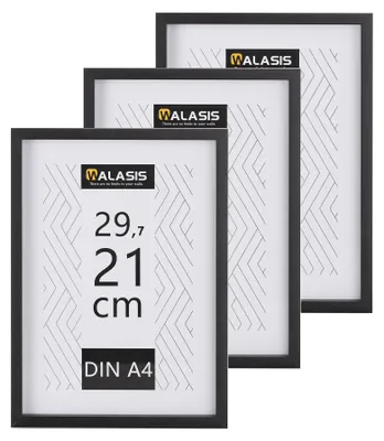 Fotorahmen A4, 3er-Set, MDF, schwarz, 21x29,7 cm