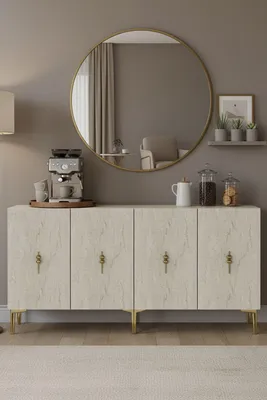 Produktbild von Skye Decor, Hochwertiger Konsolentisch, 125 cm, Weiß & Travertin, 100% Melamin
