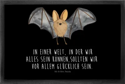 Produktbild von Mr. & Mrs. Panda Fussmatte Fledermaus Flügel 50 x 75 cm - Schwarz - Geschenk, Bodenvorleger, fußmatte, Schmutzmatte, Gummimatte, Schmutzfangmatte, Lustige Sprüche