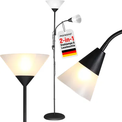 Produktbild von MONZANA® Stehlampe 175 cm Schwarz Verstellbare Stehleuchte mit Deckenfluter und Leselampe moderne Standleuchte für Wohnzimmer Schlafzimmer Büro