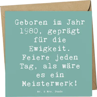 Produktbild von Mr. & Mrs. Panda Glückwunschkarte Spruch 1980 Geburtstag Feier - Meeresbrise - Geschenk, doppelkarte, tägliche Motivation, Klappkarte, faltkarte, Glückwunsch, anlasskarte