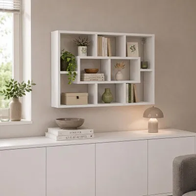 Produktbild von VCM Wandregal mit 10 Fächern, Hängeregal 85 x 48 x 16 cm, Bücherregal und Dekoregal für Wohnzimmer, Büro und Flur - Opila